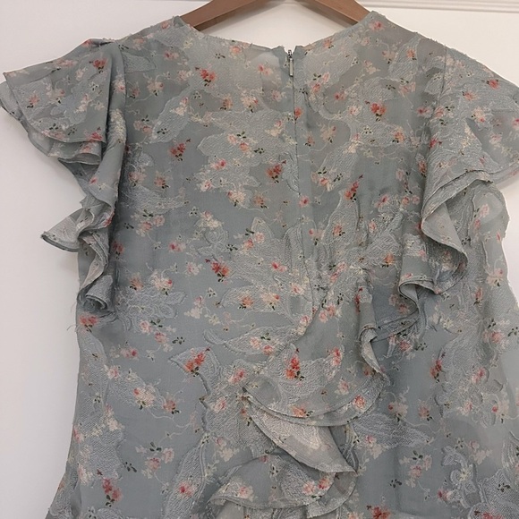 Rebecca Tayler Serra Floral Organza Ruffle Top Light Blue Silk Pattern - Picture 6 of 14